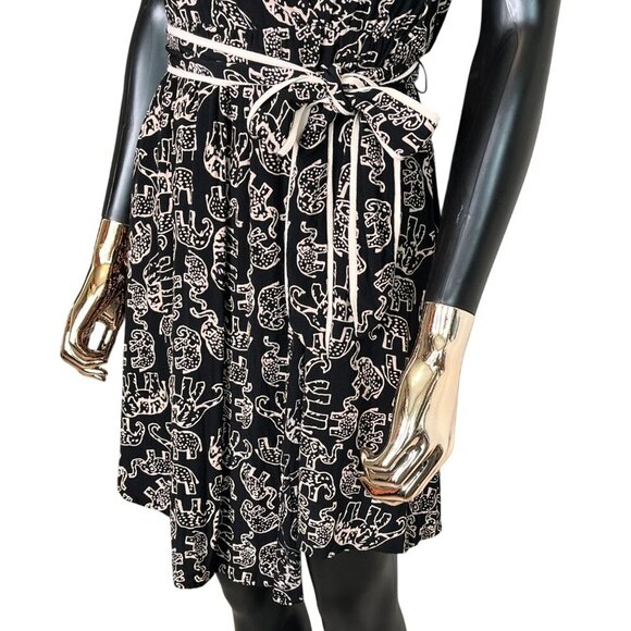Maeve For Anthropologie Black Elephant Print Faux Wrap Dress XXS/P - Picture 7 of 12